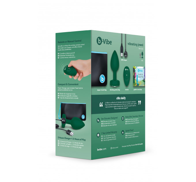 Анальна пробка з вібрацією та пультом B-Vibe - Vibrating Jewel Plug M/L Emerald