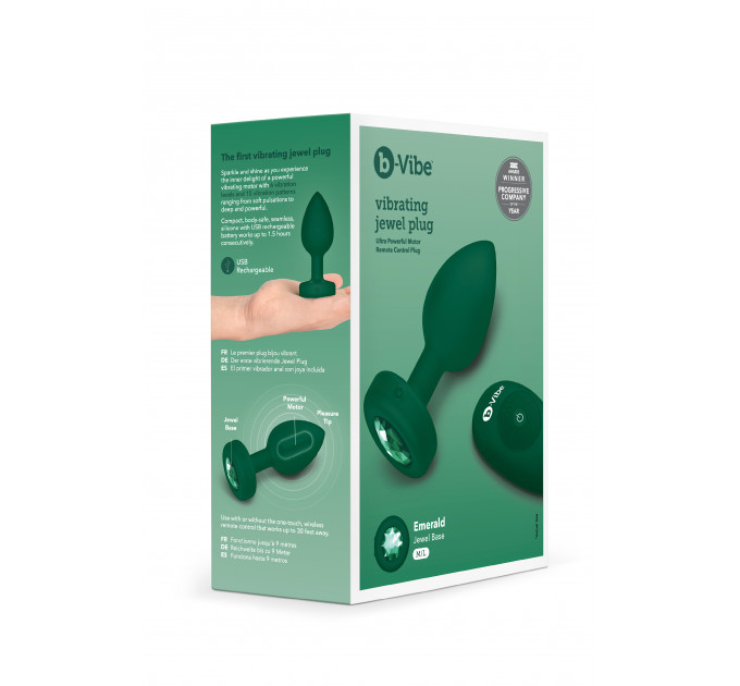 Анальна пробка з вібрацією та пультом B-Vibe - Vibrating Jewel Plug M/L Emerald