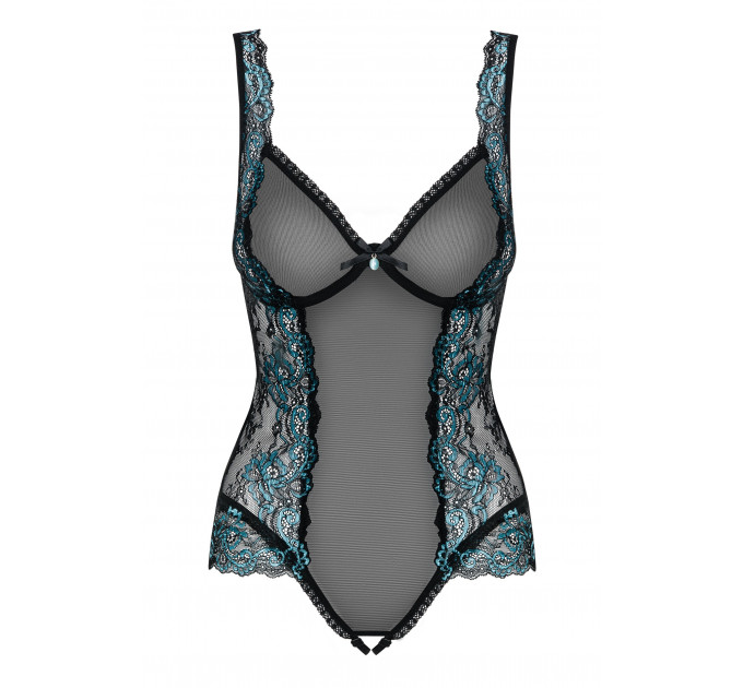Боди в сеточку Obsessive AMANTA с бирюзовой вышивкой, L/XL