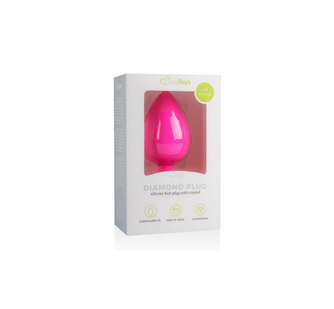 Анальна пробка із кристалом Easytoys, силіконова, рожева, 10 х 4 см