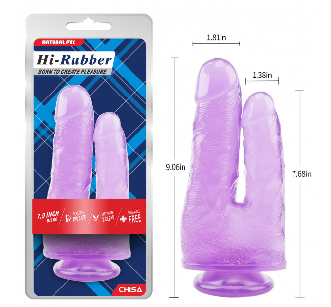 Фаллоимитатор двойной Chisa Hi-Rubberна присоске, фиолетовый
