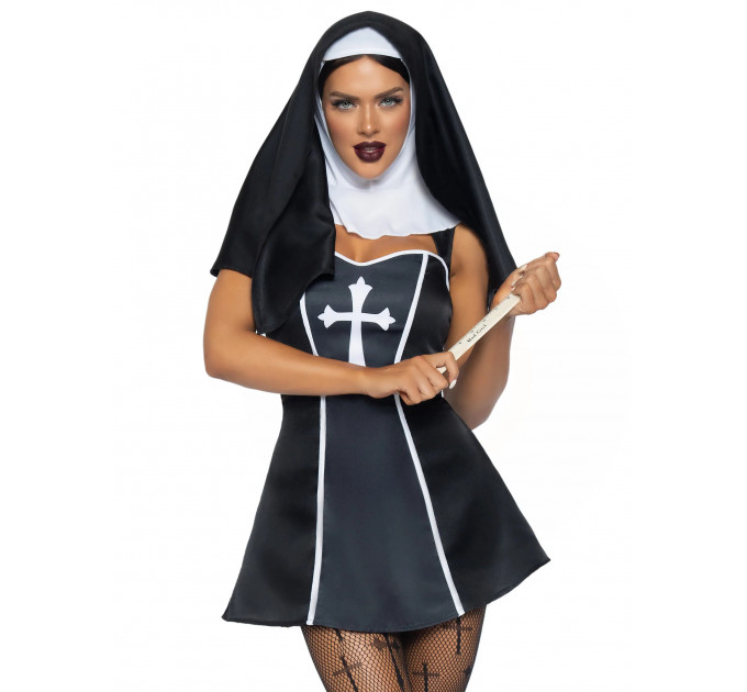 Костюм черниці Leg Avenue, М, Naughty Nun 2 предмети, чорний