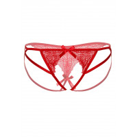 Кружевные трусики с бантиком и открытой интимной зоной Naomi Daring Intimates, красные, S/M