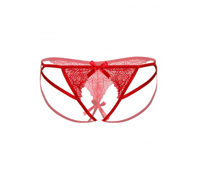 Кружевные трусики с бантиком и открытой интимной зоной Naomi Daring Intimates, красные, S/M