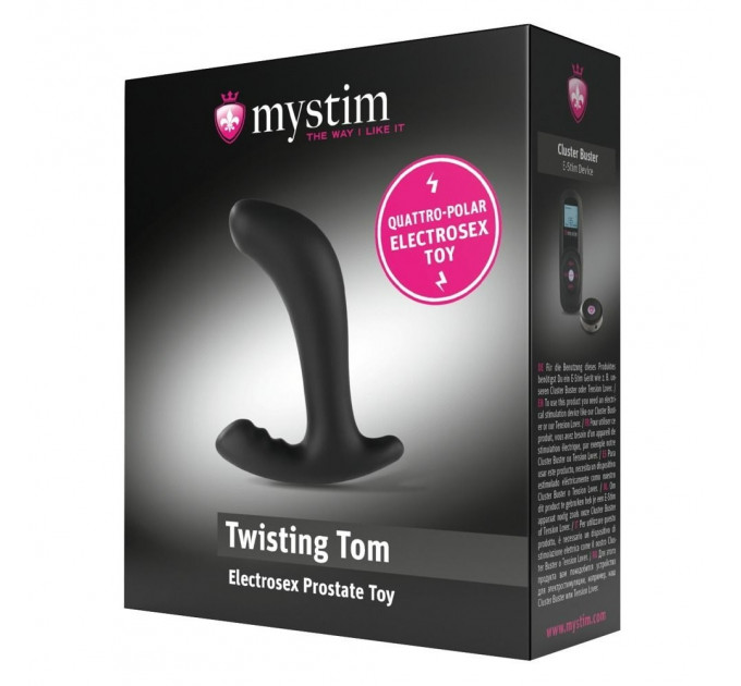 Масажер простати з функцією електростимуляції Twisting Tom Mystim, силіконовий, чорний 13 х 3.3 см