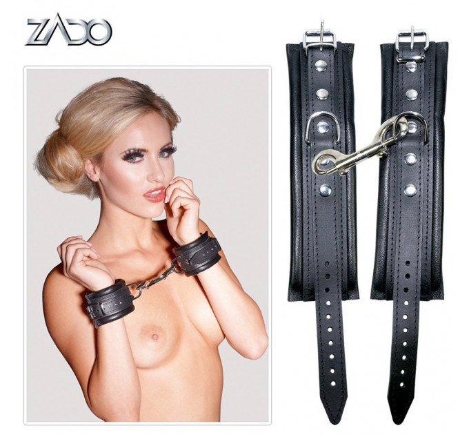 Наручники кожаные Zado FETISH с металлическими застежками, черные