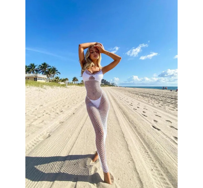 Платье длинное в крупную сетку Leg Avenue, белое, O/S