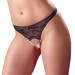 Трусики кружевные Cottelli Collection с открытым доступом и жемчугом, черные, размер S