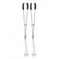 Затискачі на соски з намистинами Taboom Nipple Play Tweezers With Pearls, срібні