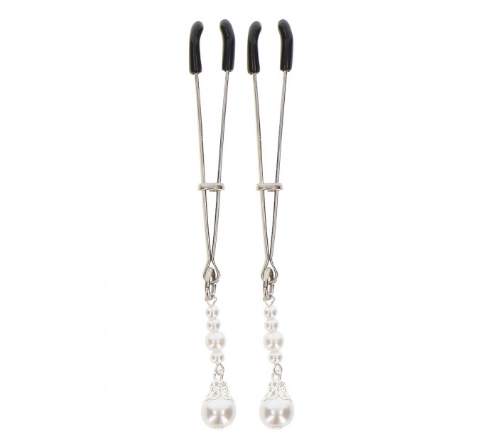 Зажимы на соски с бусинами Tweezers With Pearls Taboom, серебряные