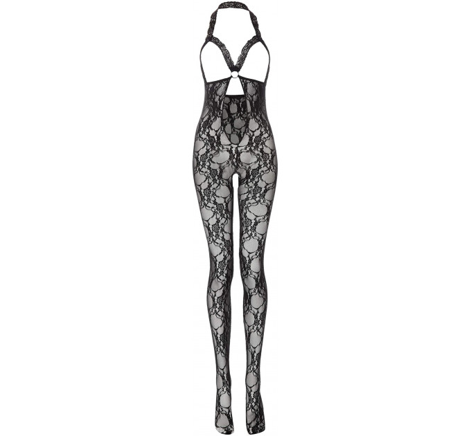 Ажурный бодистокинг с открытой грудью и интимным вырезом Music Legs, черный, One Size