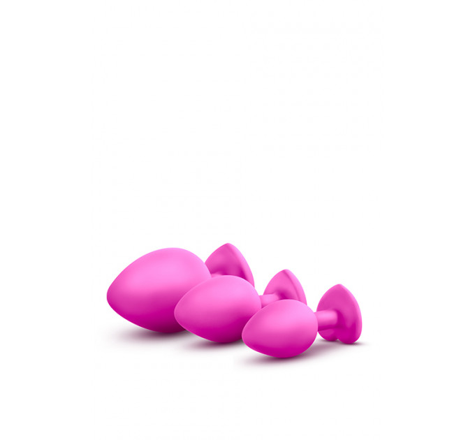 Набор анальных пробок с камнями Blush Bling Plugs Training Kit, розовый