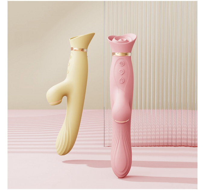 Вибратор с ротацией и вакуумной стимуляцией ZALO ROSE RABBIT PINK