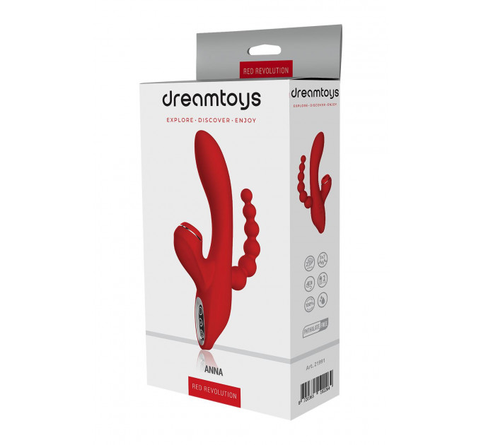 Тройной вибратор с вакуумной стимуляцией Dream Toys RED REVOLUTION ANNA