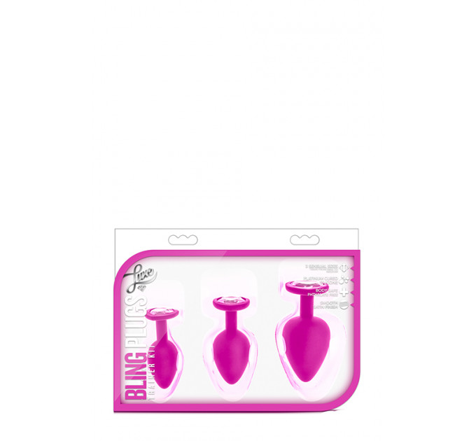 Набор анальных пробок с камнями Blush Bling Plugs Training Kit, розовый
