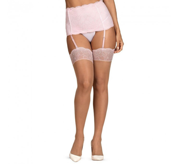Чулки под пояс Obsessive Girlly L/XL бежевый, розовый