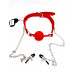 Кляп DS Fetish Ball gag with nipple clamps red