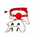 Кляп DS Fetish Ball gag with nipple clamps red