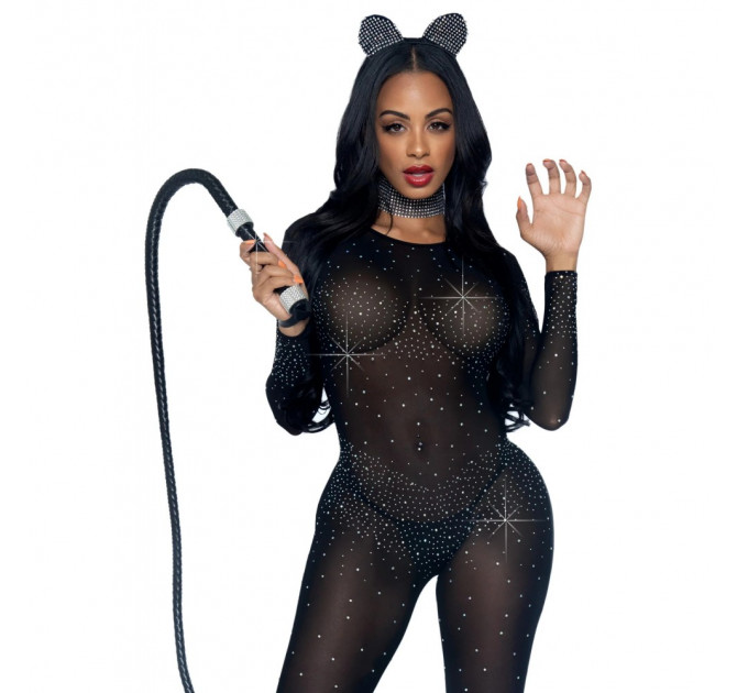 Комбинезон сексуальный Leg Avenue Sheer Rhinestone, XS, со стразами, черный