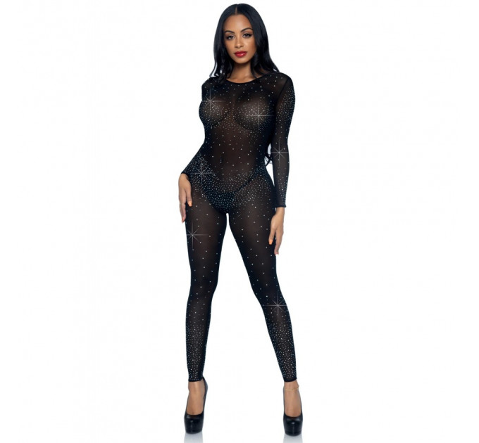 Комбинезон сексуальный Leg Avenue Sheer Rhinestone, XS, со стразами, черный