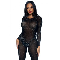Комбінезон сексуальний Leg Avenue Sheer Rhinestone, XS, зі стразами, чорний