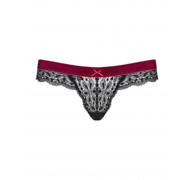 Стринги ажурные Obsessive Rossita, черный/бордовый, S/M
