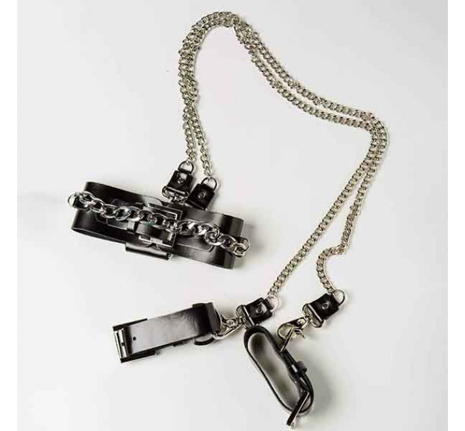 Набор ошейник+наручники Silver With Chain