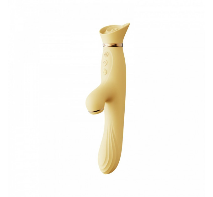 Вибратор с подогревом и вакуумной стимуляцией ZALO ROSE RABBIT YELLOW