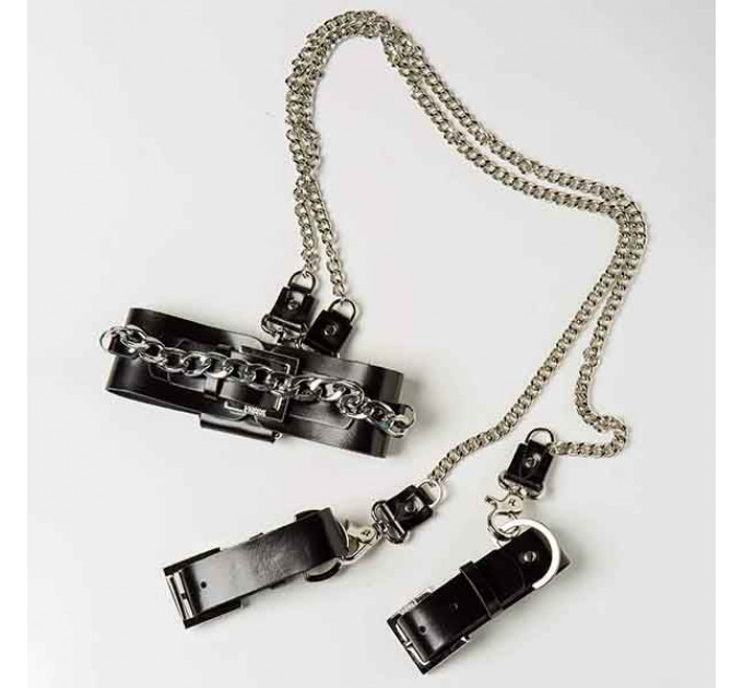 Набор ошейник+наручники Silver With Chain