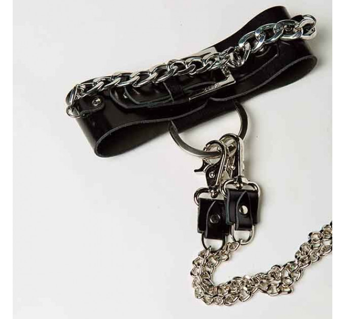 Набор ошейник+наручники Silver With Chain