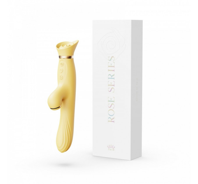 Вибратор с подогревом и вакуумной стимуляцией ZALO ROSE RABBIT YELLOW