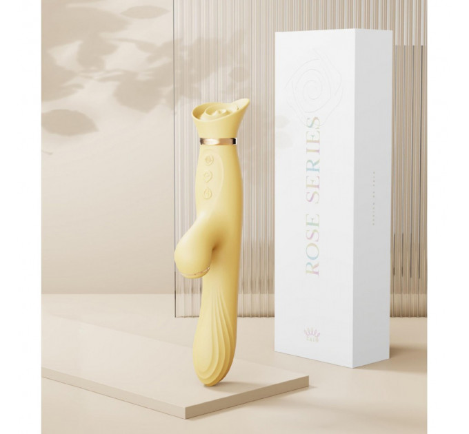 Вибратор с подогревом и вакуумной стимуляцией ZALO ROSE RABBIT YELLOW