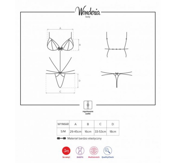 Боди кружевное со стрепами Obsessive Wonderia черный, S/M