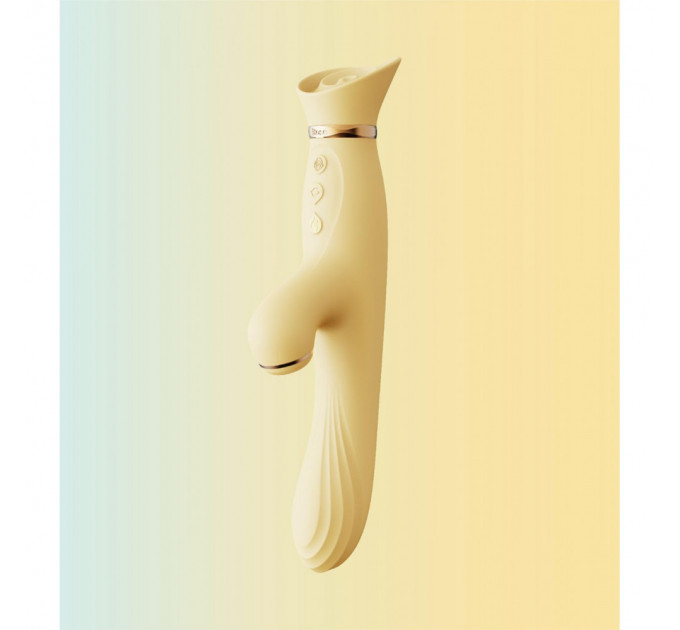Вибратор с подогревом и вакуумной стимуляцией ZALO ROSE RABBIT YELLOW