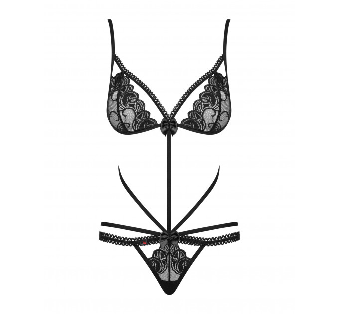Боди кружевное со стрепами Obsessive Wonderia черный, S/M