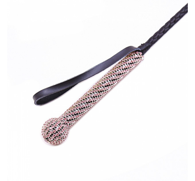 Стек с алмазами натуральная кожа DS Fetish Whip diamond pink