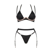 Комплект 3 предмети - ліф, стрінги та пояс для панчох Selinne 3-pcs set, чорний, XS/S