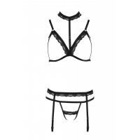 Комплект білизни з чокером та відкритим доступом SHELLY SET black S/M - Passion