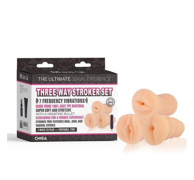 Набор с 3-х мастурбаторов Chisa Man Q Three-Way Stroker Set, телесный