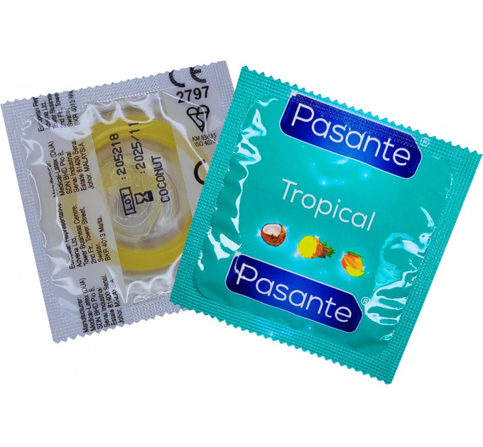 Презервативи зі смаком ананаса, 53мм, Рasante Tropical condoms, за 6 шт.