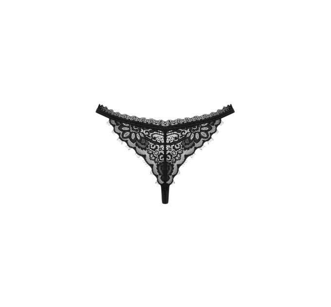 Трусики стринги с кружевной вставкой по попе Obsessive Maderris thong черный, M/L