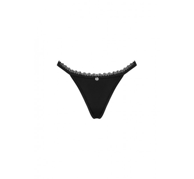 Трусики стринги с кружевной вставкой по попе Obsessive Maderris thong черный, M/L