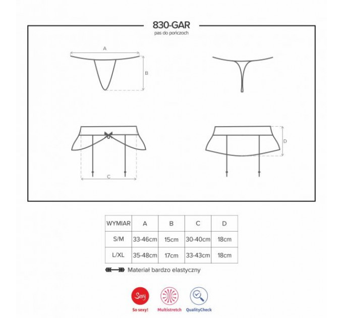 Пояс для чулок черный Obsessive 830-GAR-1 garter belt L/XL