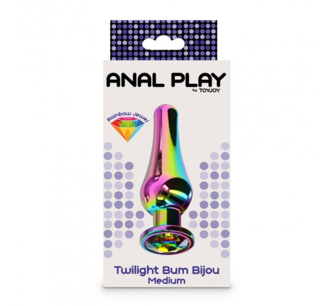 Анальна пробка металева зі стразом ToyJoy Twilight Bum Bijou, райдужний, Medium