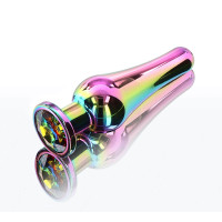 Анальна пробка металева зі стразом ToyJoy Twilight Bum Bijou, райдужний, Medium