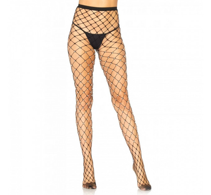 Колготки в сетку с жемчугом черные Leg Avenue Faux pearl fence net tights O/S