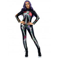 Комбінезон скелет із квітковим принтом Leg Avenue Floral skeleton catsuit S