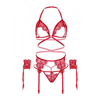Комплект нижньої білизни Leg Avenue Eyelash Lace Open Cup RED O\S