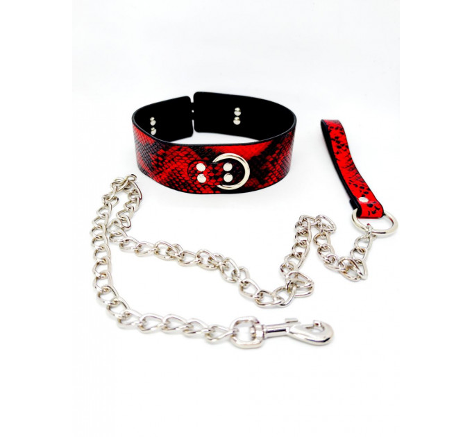 Ошейник с поводком DS Fetish snake skin под кожу змеи красный