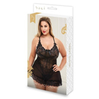 Пеньюар BACI Mini Lace Chemise кружевной, полупрозрачный, черный, XL